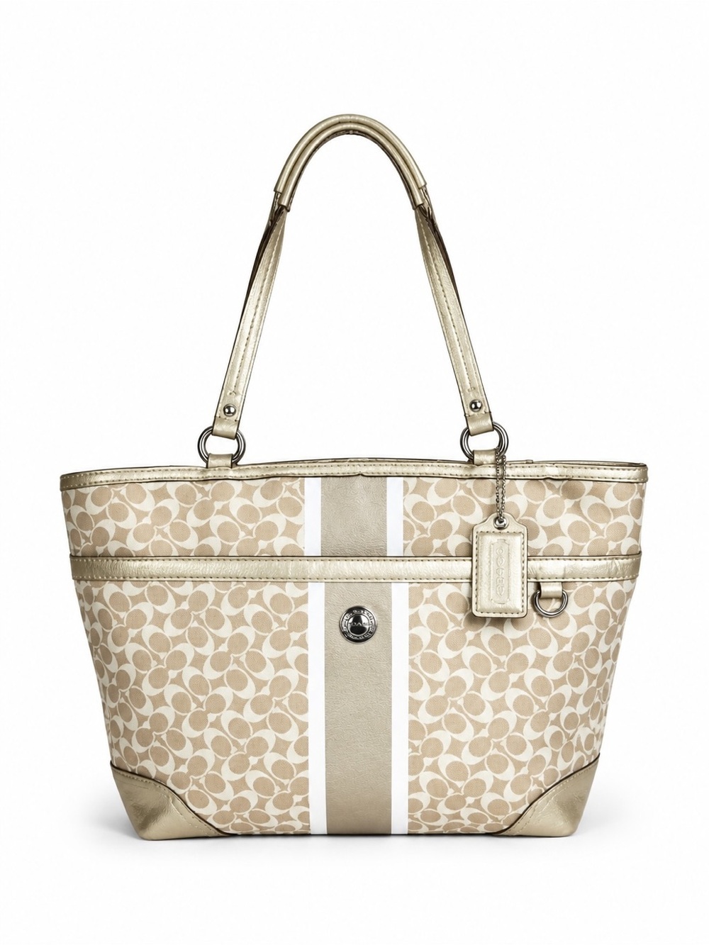 Coach Chelsea Heritage Canvas Leather Signature Tote Shoulder Bag Neutral Monogr